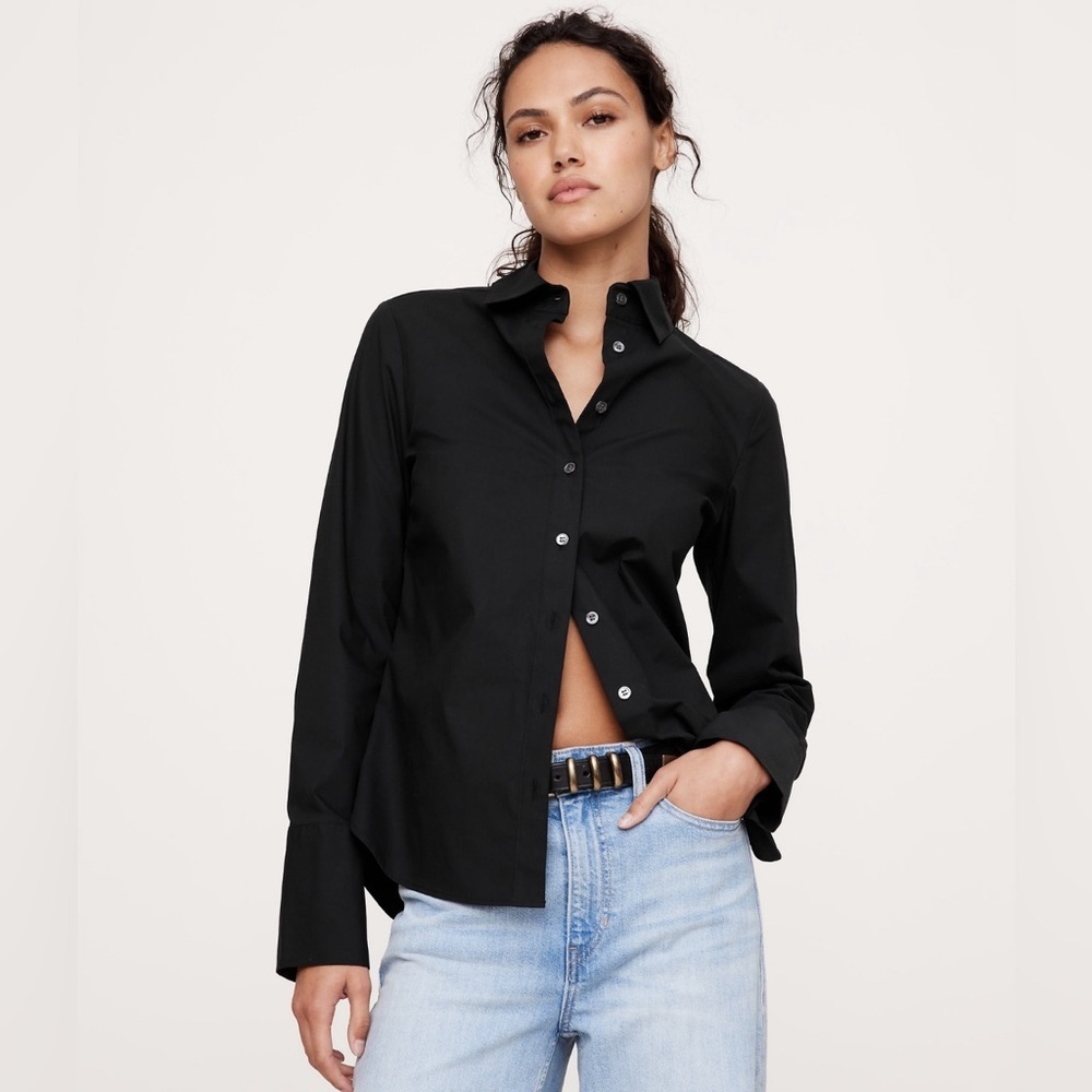 NWT! Banana Republic Black Riley II Tailored Shirt - Size 00 Petite ♠️